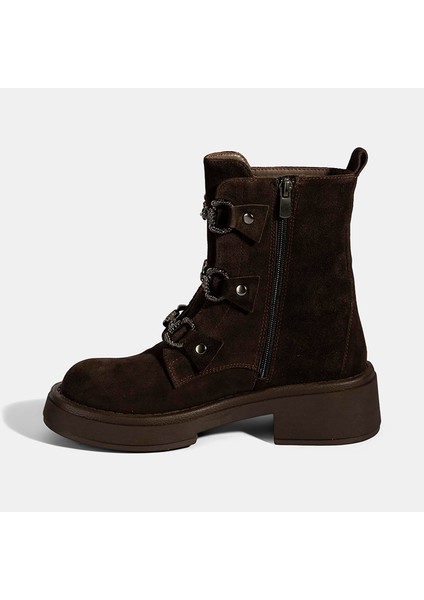 Kadın Kahve Metal Toka Detaylı Süet Deri Bot modelleri