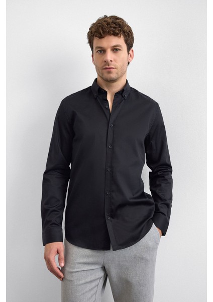 Pamuklu Regular Fit Düğmeli Yaka Uzun Kollu Gömlek Erkek Gömlek B35W20013 102