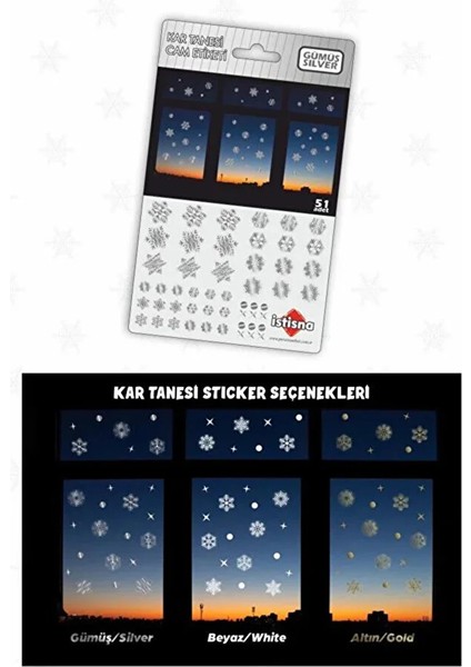 Yılbaşı Beyaz Kar Taneleri Sticker Seti