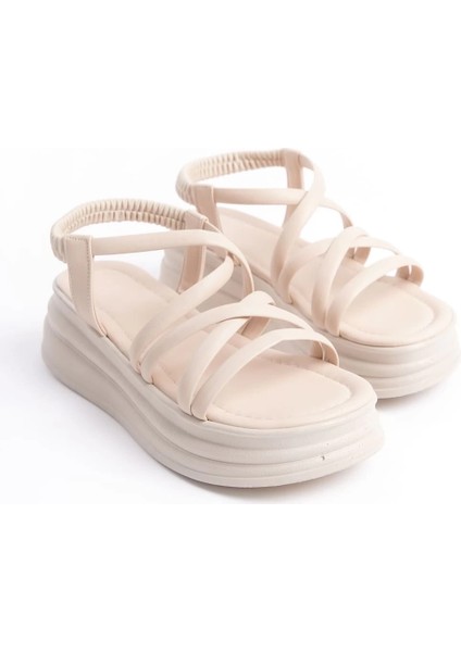 Bella Lastikli Şerit Detaylı Ortopedik Taban Kadın Sandalet Ckt - Krem fırsatları