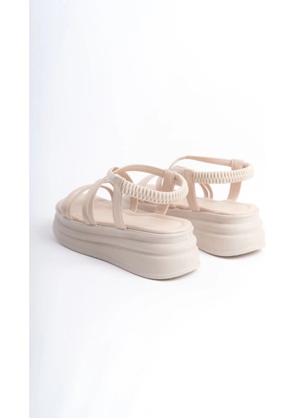 Bella Lastikli Şerit Detaylı Ortopedik Taban Kadın Sandalet Ckt - Krem indirimleri