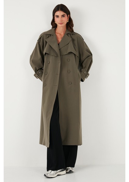 Pamuklu Oversize Kruvaze Yaka Kol Apoletli Rüzgarlıklı Trençkot Bayan Trençkot 6839637 fırsatları