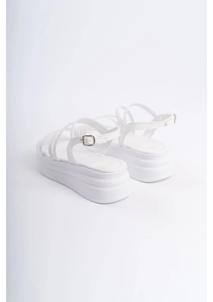 Natalıe Ince Tokalı Şerit Detaylı Ortopedik Taban Kadın Sandalet Cbt - Beyaz indirimleri