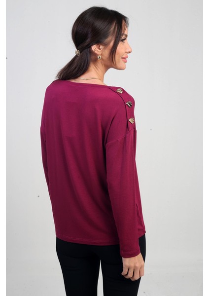 Kadın V Yaka Omuzu Düğmeli Likralı Çilek Bluz fırsatları