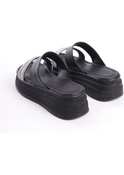 Sarah Düz Topuklu Taşlı Şeritli Kalın ve Ortopedik Taban Kadın Terlik Cst - Siyah indirimleri