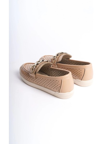 Layla Bağcıksız Ortopedik Rahat Taban Kalp Desenli Kadın Babet Ayakkabı Ckt - Ten indirimleri