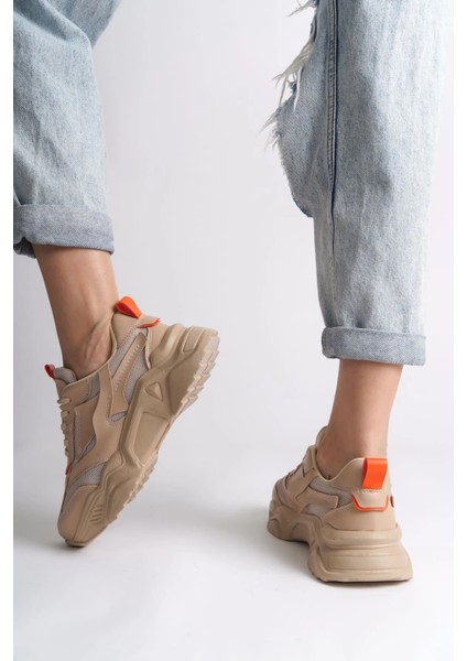 Tokyo Bağcıklı Ortopedik Taban Triko Detaylı Kadın Spor Ayakkabı Ttt - Ten/turuncu modelleri