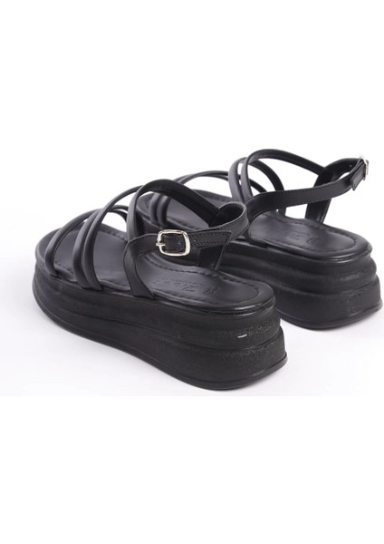 Natalıe Ince Tokalı Şerit Detaylı Ortopedik Taban Kadın Sandalet Cst - Siyah indirimleri