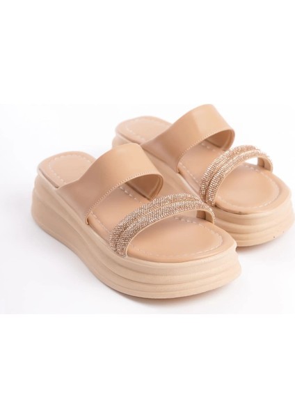 Sarah Düz Topuklu Taşlı Şeritli Kalın ve Ortopedik Taban Kadın Terlik Ctt - Ten fırsatları