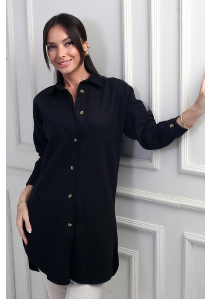 Kadın Yanları Yırtmaçlı Kırçıllı Tunik Gömlek