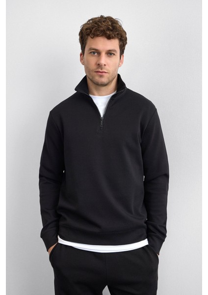 Pamuklu Regular Fit Yarım Fermuarlı Dik Yaka Sweat Erkek Sweat B35W12006 102