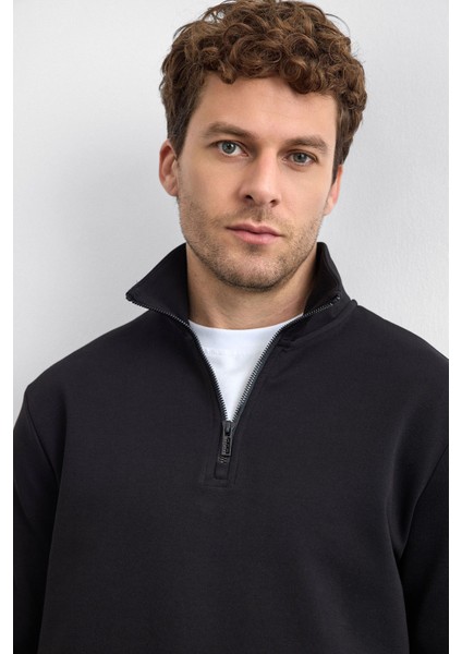 Pamuklu Regular Fit Yarım Fermuarlı Dik Yaka Sweat Erkek Sweat B35W12006 102 modelleri