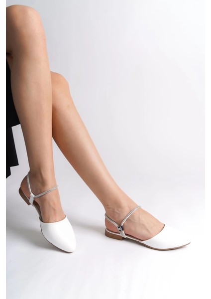 Arıana Lastikli Ortopedik Rahat Taban Bilekten Taş Detaylı Kadın Babet Ayakkabı Ckt - Beyaz fiyatları