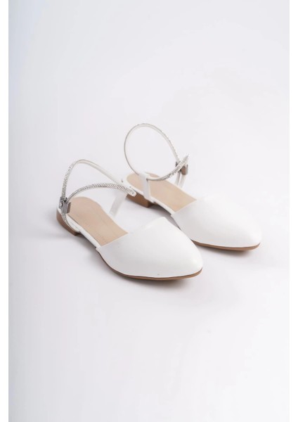 Arıana Lastikli Ortopedik Rahat Taban Bilekten Taş Detaylı Kadın Babet Ayakkabı Ckt - Beyaz fırsatları