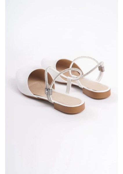 Arıana Lastikli Ortopedik Rahat Taban Bilekten Taş Detaylı Kadın Babet Ayakkabı Ckt - Beyaz indirimleri
