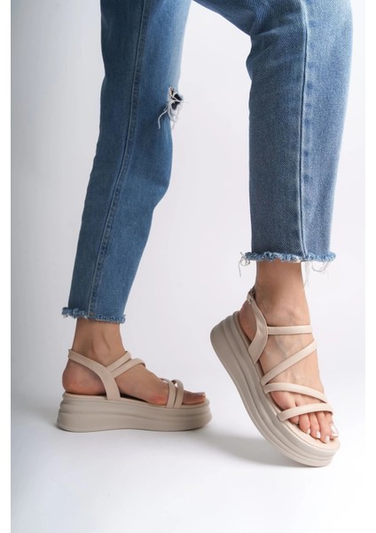 Natalıe Ince Tokalı Şerit Detaylı Ortopedik Taban Kadın Sandalet Ckt - Krem fiyatları