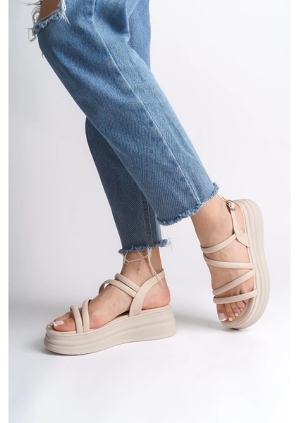 Natalıe Ince Tokalı Şerit Detaylı Ortopedik Taban Kadın Sandalet Ckt - Krem modelleri
