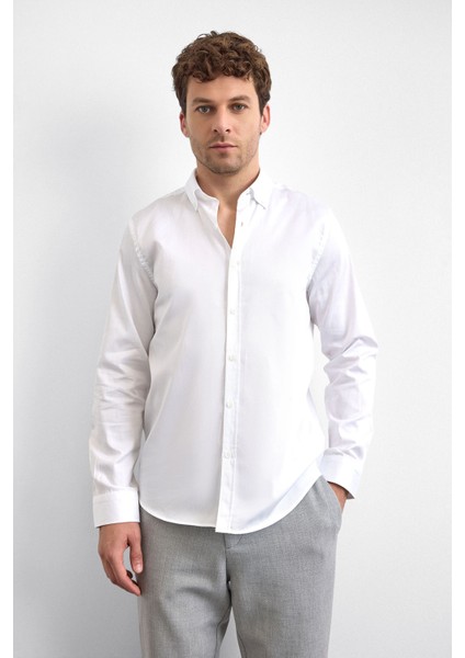Pamuklu Regular Fit Düğmeli Yaka Uzun Kollu Gömlek Erkek Gömlek B35W20013 101 fiyatları