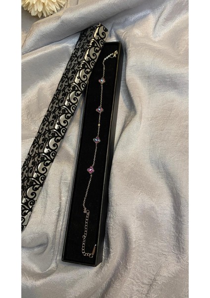 Minimal Kelebek Mor Taşlı Çelik Bileklik modelleri