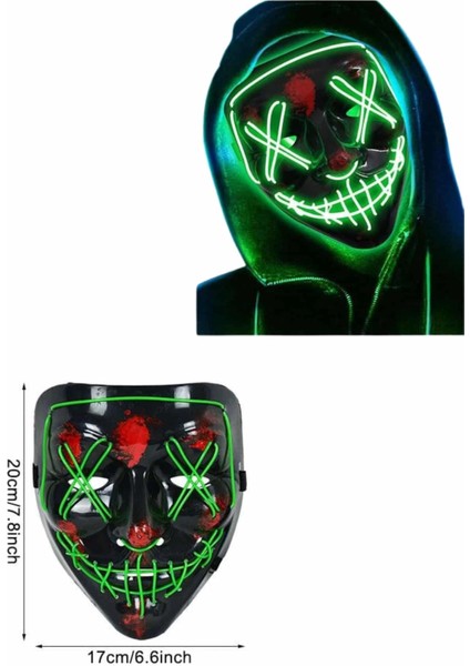 Bfs LED Işıklı Neon Maske Cadılar Bayramı Maskesi Korkunç Korku Maskesi indirimleri