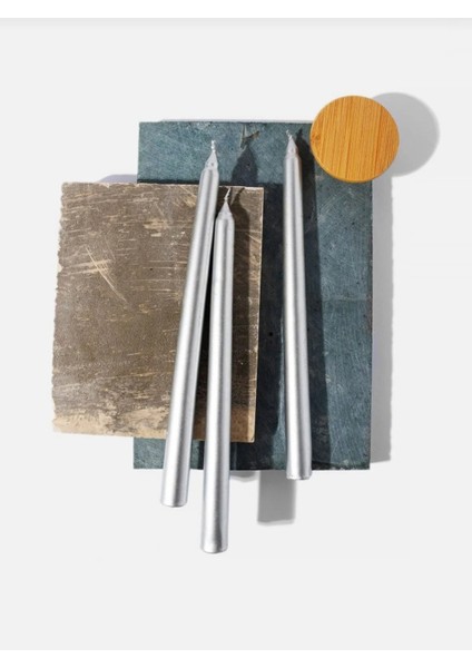 10'lu Metalik Gri-Şamdan Mum-Konik Mum modelleri