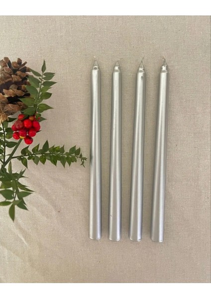 10'lu Metalik Gri-Şamdan Mum-Konik Mum fırsatları