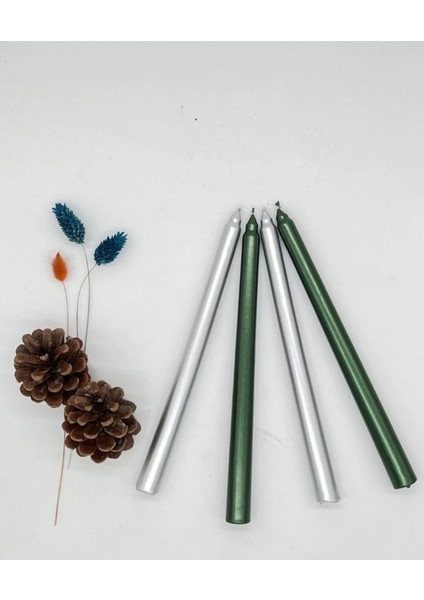 2'li Metalik Gri ve Yeşil-Şamdan Mum-Konik Mum fiyatları