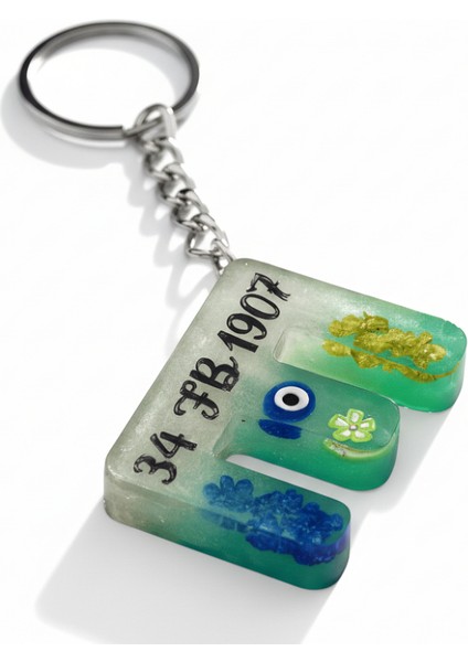 E Harfi - Kişiye Özel - Epoksi Reçine Anahtarlık - El Yapımı - Çelik Tokalı