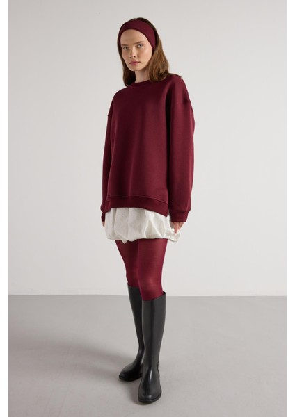 Kadın Bordo Basic Yırtmaçlı Oversize 3 Iplik Şardonlu Sweatshirts 30078 fiyatları