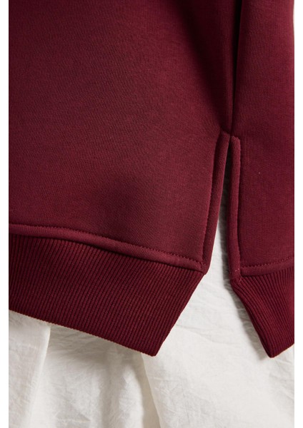 Kadın Bordo Basic Yırtmaçlı Oversize 3 Iplik Şardonlu Sweatshirts 30078 indirimleri