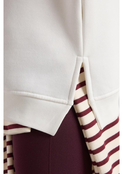 Kadın Ekru Basic Yırtmaçlı Oversize 3 Iplik Şardonlu Sweatshirts 30078 fırsatları