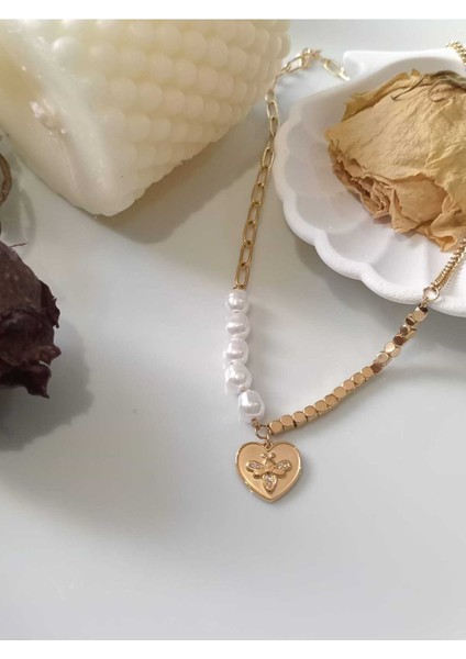 Kalpli İncili Gold Kolye modelleri