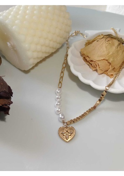 Kalpli İncili Gold Kolye indirimleri