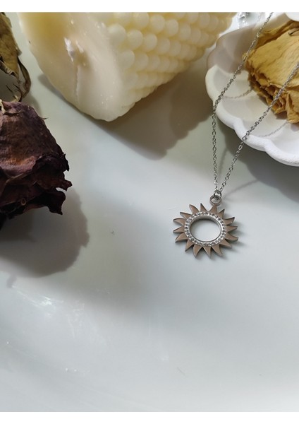 Güneş Taşlı Kolye Yıldız Tasli Gümüş Renk Kolye modelleri