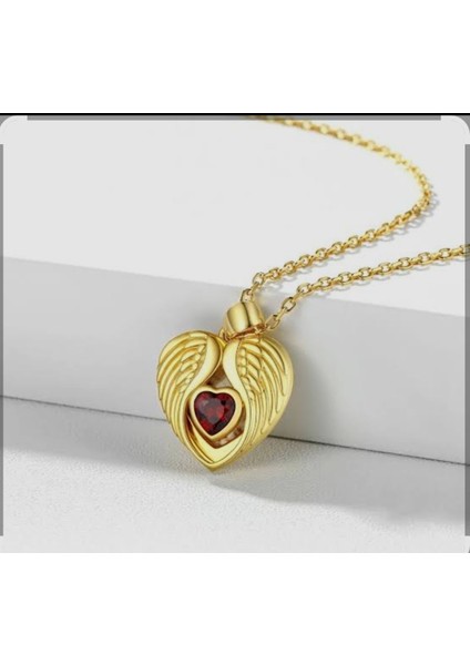 Madalyon Kırmızı Melek Açılabilir Kapaklı Resim Koyulabilir Gold Kolye Paslanmaz Çelik