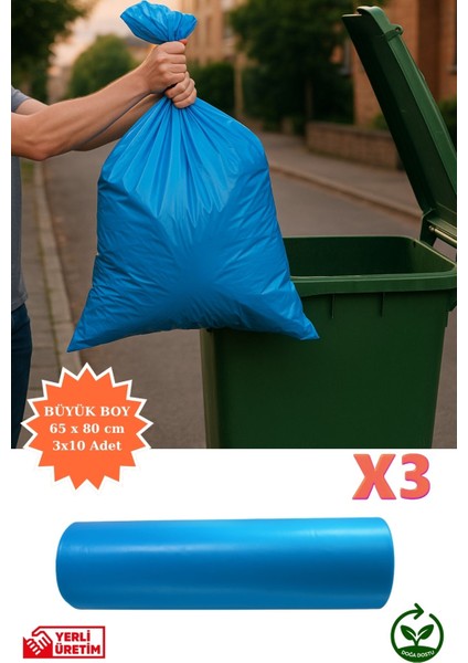 Premium Büyük Boy Çöp Poşeti 65X80 cm 3X10 Adet Ev Mutfak Banyo Iş Ofis Avantajlı Ekonomik Paket