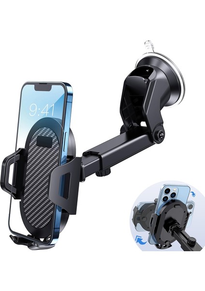 360° Ayarlanabilir Araç Telefon Tutucu –, Ultra Güçlü Emiş Gücü, 4-7” Telefonlar Için Uyumlu, Şok Emici, Tek Tuşla Serbest Bırakma