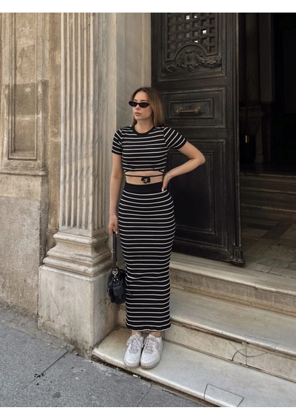 Mtxdpn Çizgili Etekli Takım Siyah S3609 (Beden: M) fırsatları