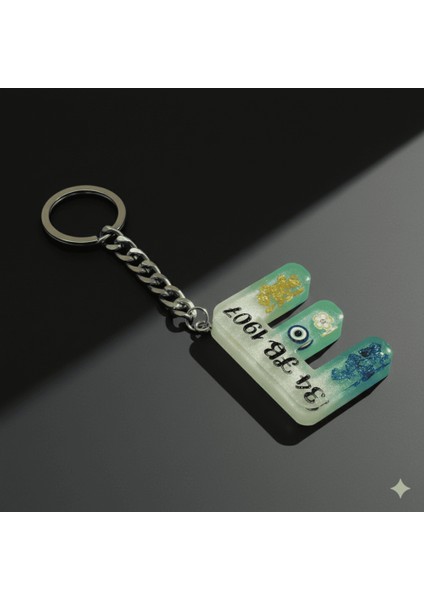 E Harfi - Kişiye Özel - Epoksi Reçine Anahtarlık - El Yapımı - Çelik Tokalı indirimleri