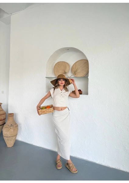 Mtxdpn Uzun Etekli Bluz Takım Keten Krem S255852 (Beden: M) modelleri