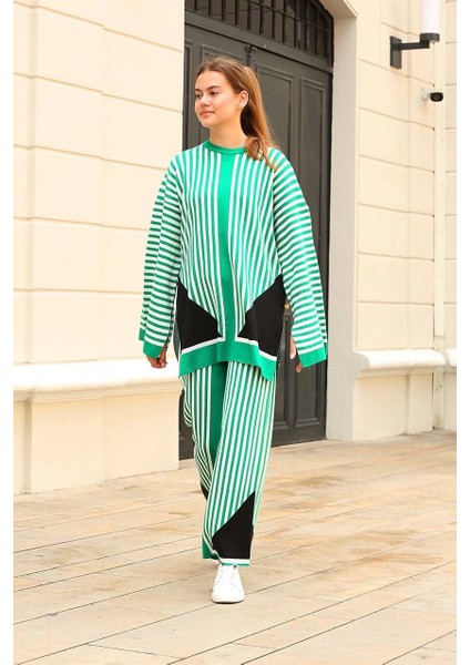 Mtxdpn Çizgili Bisiklet Yaka Triko Takım Yeşil (Beden: Standart) fırsatları