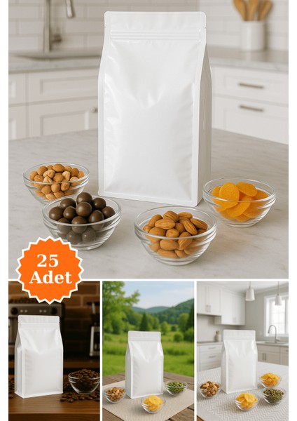 Flat Bottom Kilitli Doypack Kahve Kuruyemiş Bakliyat Kedi Kumu Yem Saklama Torbası 33X17 cm 25 Adet