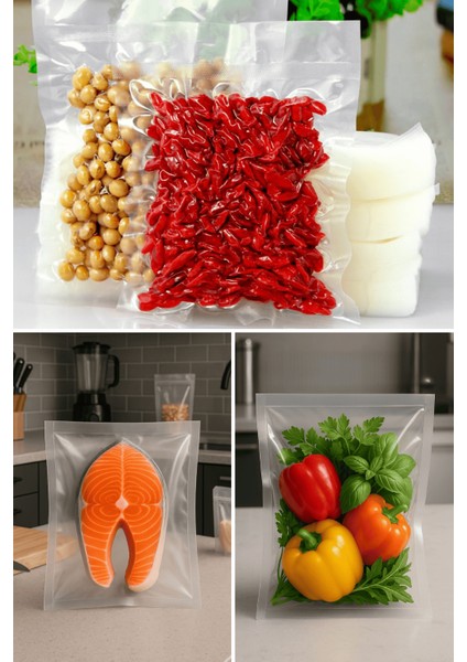 Endüstriyel Vakum Poşet Torba Et Tavuk Peynir Gıdayla Temasa Uygun 155 Mikron Düz 23X18 cm 50 Adet fırsatları