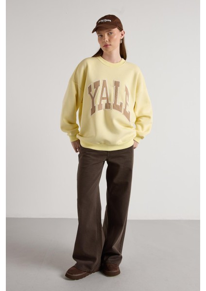Kadın Sarı Nakışlı Şardonlu Oversize Sweatshirt 30080 fiyatları