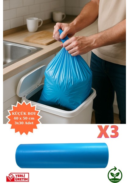 Premium Küçük Boy Çöp Poşeti 40X50 cm 3X30 Adet Ev Mutfak Banyo Iş Ofis Avantajlı Ekonomik Paket