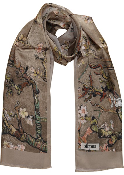 %100 Ipek Şal FULAR(27X135 Cm)-Vincent Van Gogh (Badem Ağacı Poppy)