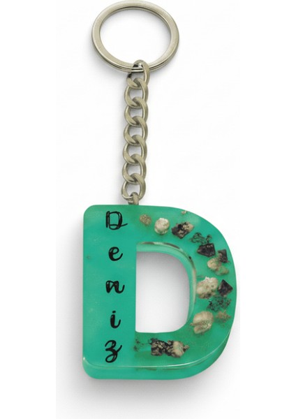 D Harfi - Kişiye Özel - Epoksi Reçine Anahtarlık - El Yapımı - Çelik Tokalı