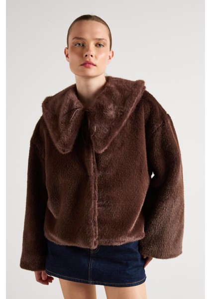 Kadın Kahve Seyyar Yakalı Tasarım Kürk Kaban 30082 fırsatları