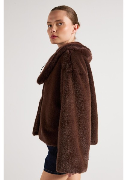 Kadın Kahve Seyyar Yakalı Tasarım Kürk Kaban 30082 indirimleri