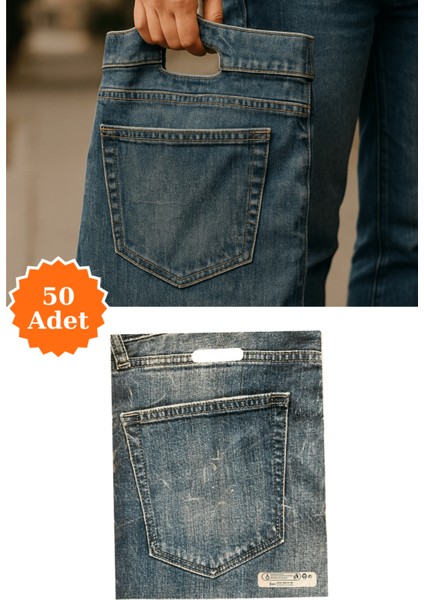 Güçlendirilmiş El Geçmeli Takviyeli Mağaza Poşeti Elit Kot Desen Baskı No 4 39X48 cm 50 Adet